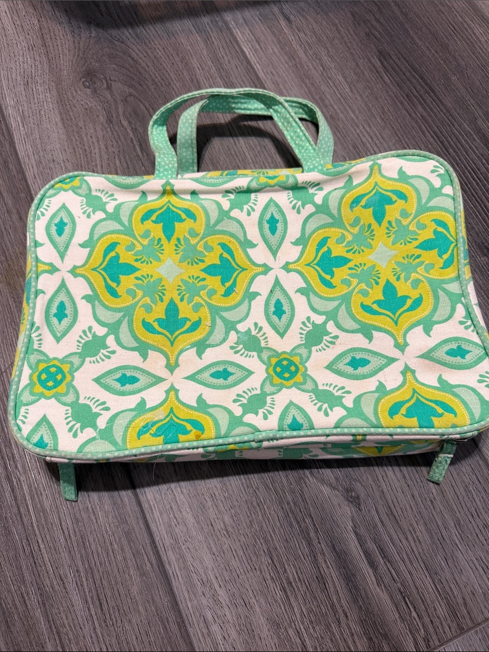 Green & Yellow Patterned toiletries bag